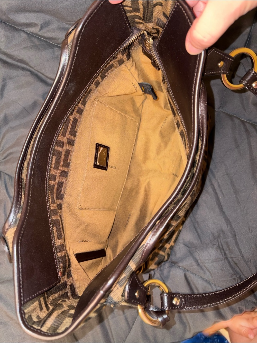 Fendi Brown and Dark Brown FF Logo Canvas Tote AUTHENTIC - Picture 5 of 9